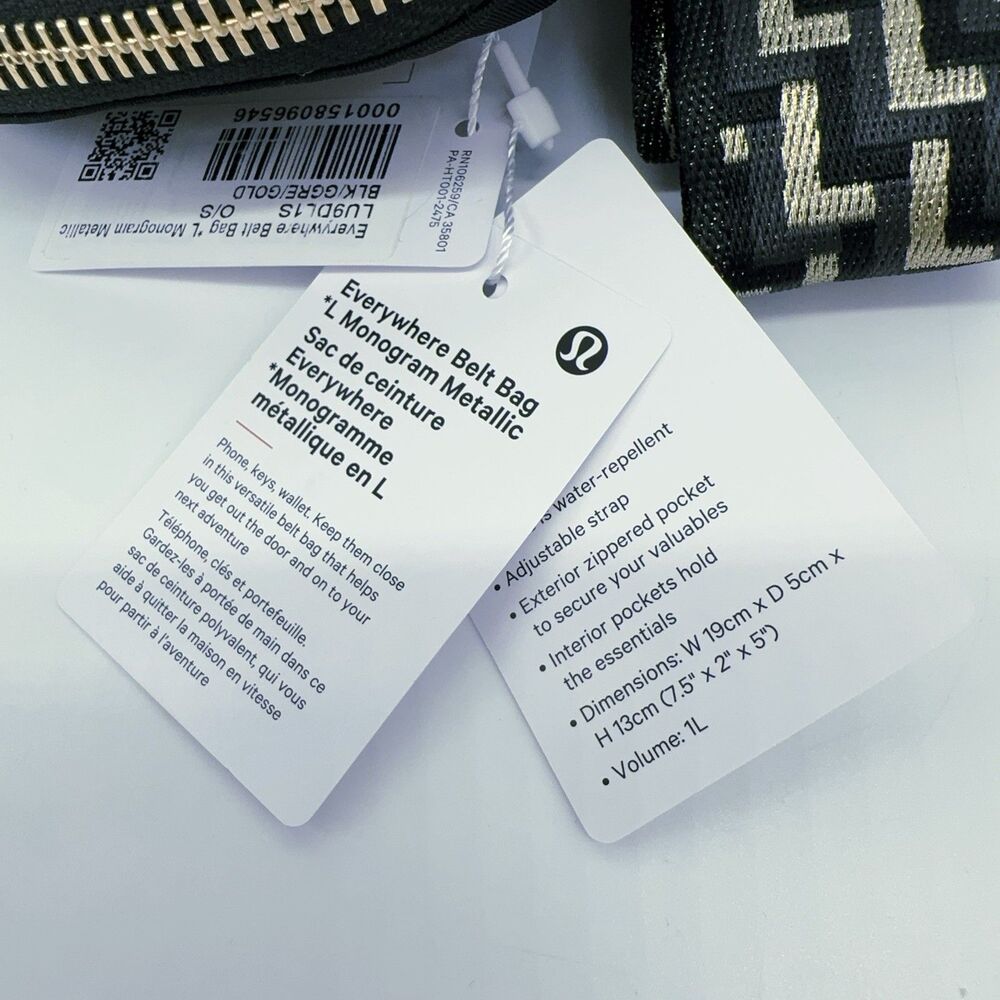 Lululemon Everywhere 1L Black Belt Bag Fanny Pack Crossbody Monogram Metallic - Picture 6 of 11